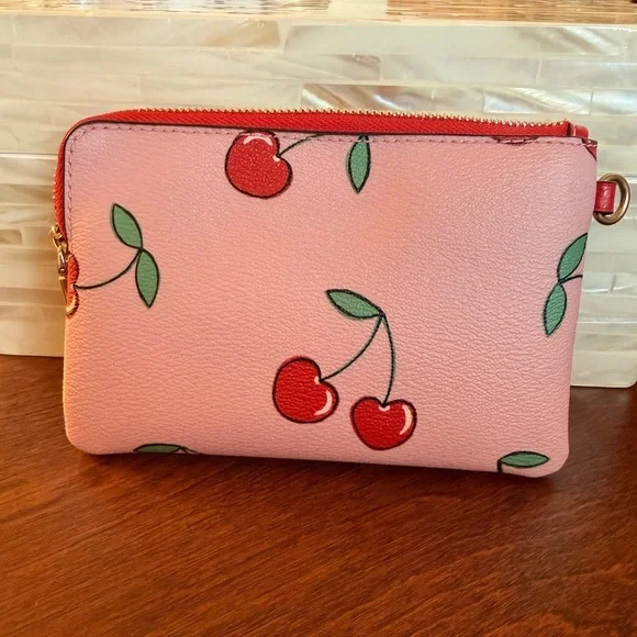 Limited Edition COACH Coated Cloth Pink and Cherry Zippered Pouch - Picture 2 of 11